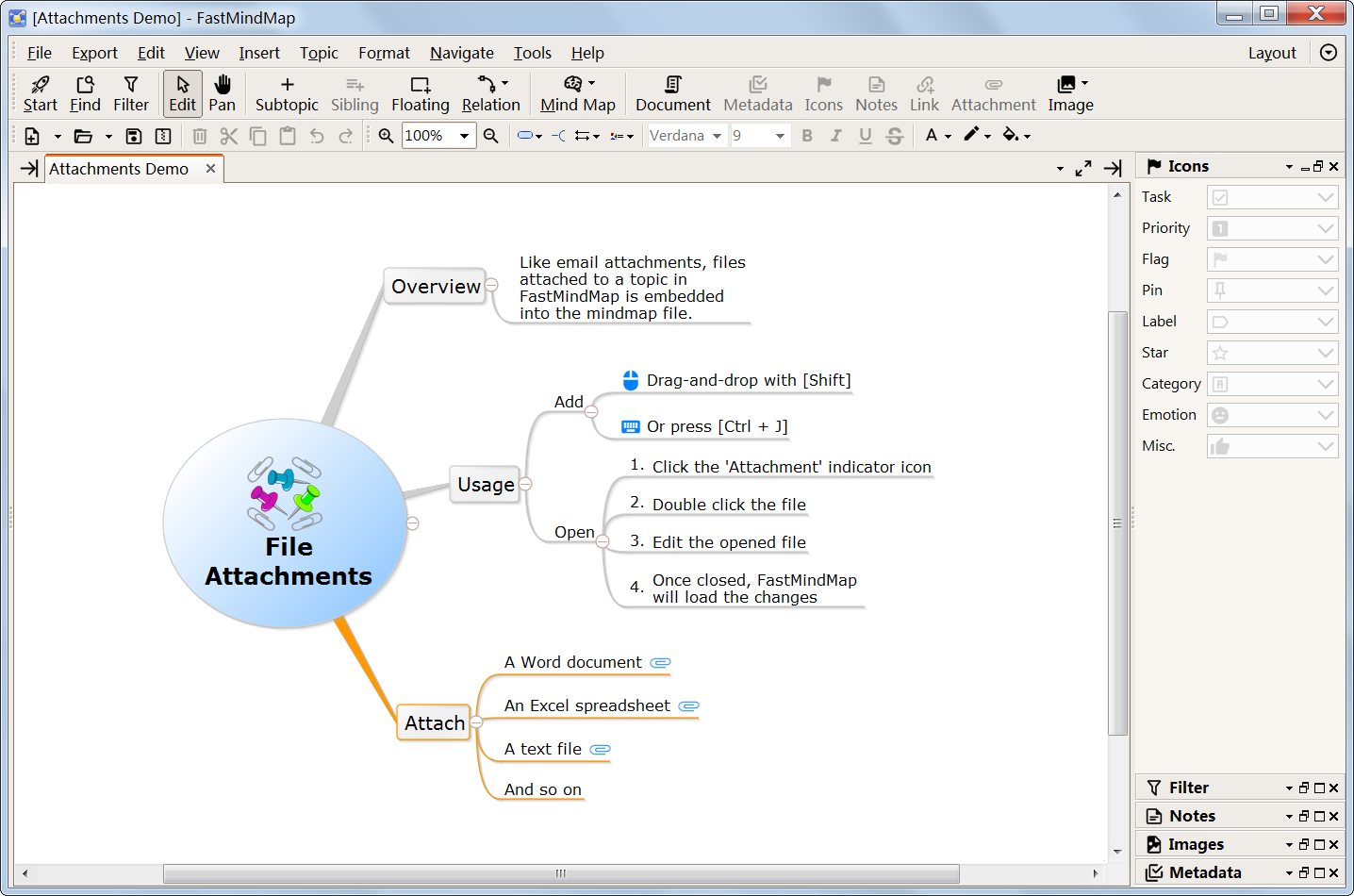 File attachments in a mindmap/concept map