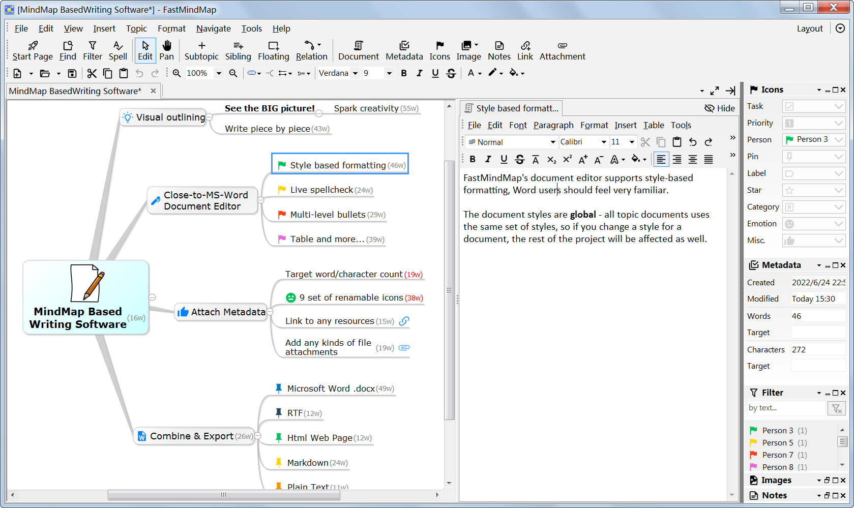 mindmapping based authoring/writing software for Windows