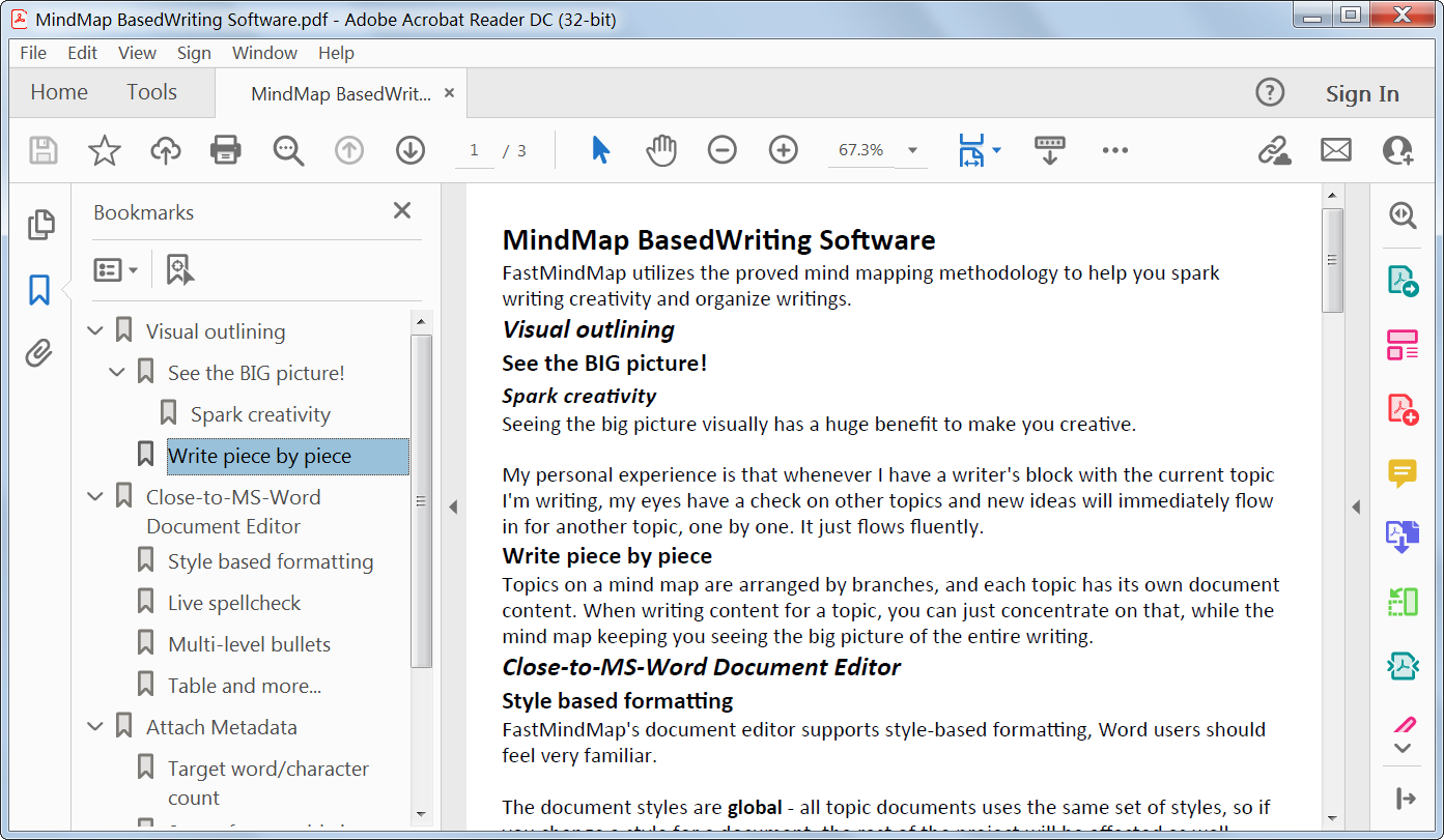 Generated PDF with outline viewing in Acrobat reader