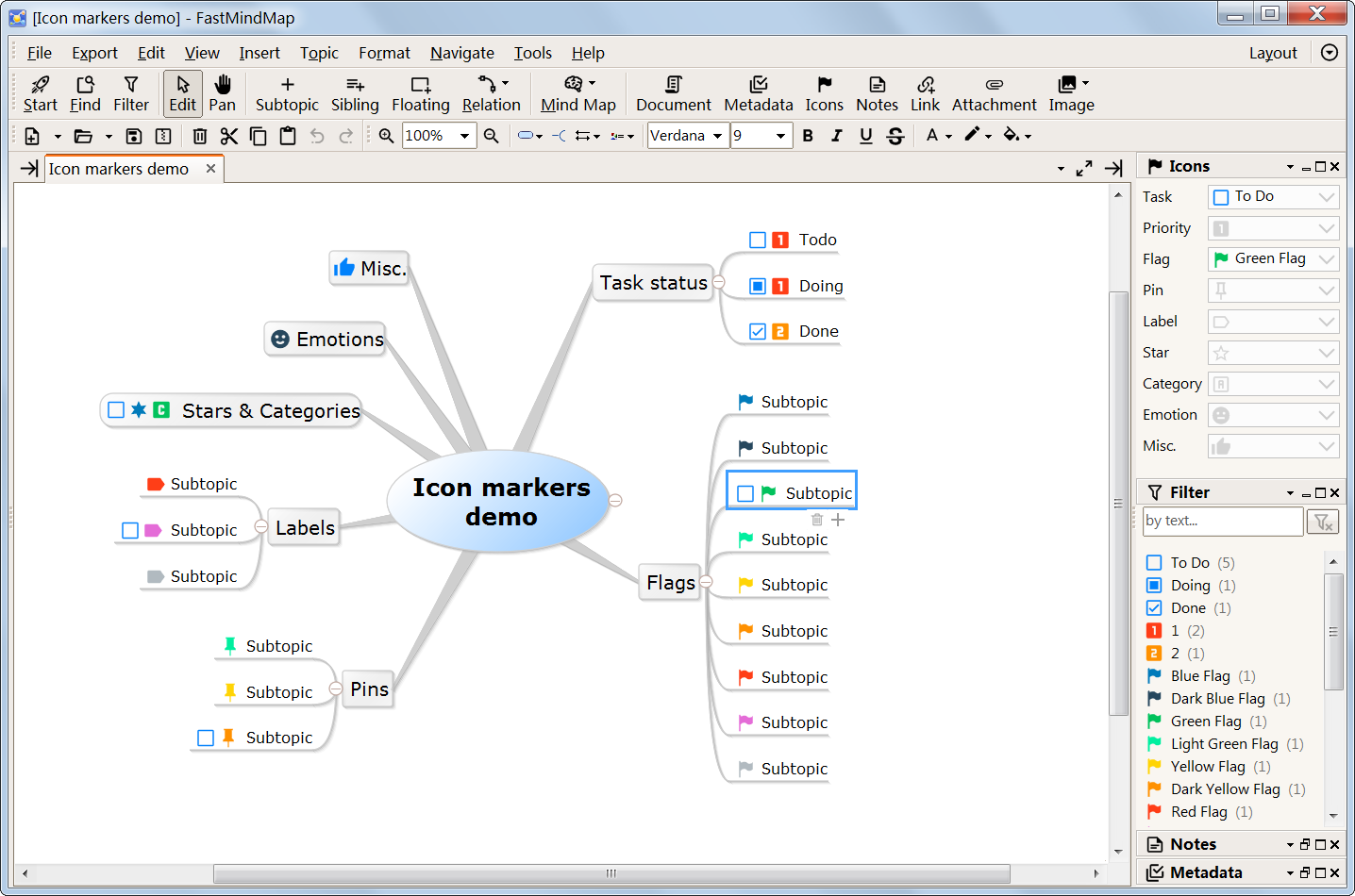 visual icon markers for mindmaps, concept maps and outlines